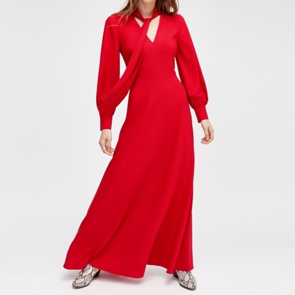- Warehouse Pussybow neck tie Maxi Dress Red Asos - Picture 5 of 9
